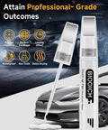 Exact Color Match Touch Up Paint Pen for Cars Chip and Scratch Repair Quick Silver Tesla PN00 next to car and product features