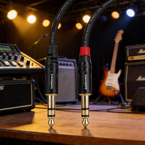 Gold Plated One Quarter Inch TRS Audio Cable One Foot Two Pack Professional Balanced Male To Male for Studio Monitors