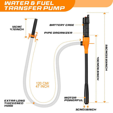 No Sweat Portable Cordless Fuel Transfer Pump Battery Operated Gas Siphon Tool For Roadside Emergencies And Outdoor Adventures Lightweight Compact Design with hose and battery case.