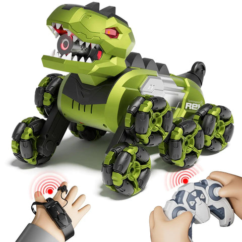 Gesture Sensing Dinosaur Monster Truck Remote Control Car With 8WD Off Road Stunt Vehicle For Kids Aged 6 7 8 9 10 11 12 13 14 Perfect Birthday Gift For Boys And Girls, green dino design with remote.