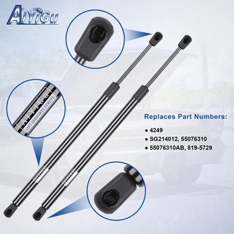 Premium Heavy Duty Rear Window Shock Struts For 1997 To 2006 Jeep Wrangler Tj hard top with mount details and part numbers.