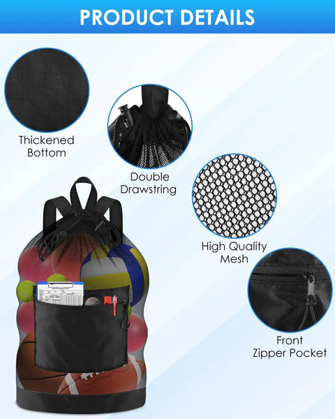 Beast Size Soccer Ball Bag With Dual Shoulder Straps And Top Handle Heavy Duty Mesh Gear Tote For Soccer Equipment 17x27 with pocket