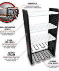 Heavy Duty 17 Inch Five Level Power Tool Storage Rack With 200 Pound Capacity, 9 Gauge Solid Steel Frame, Black and White