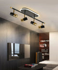4 Light LED Track Lighting Kit With Dimmable Remote Industrial Track Heads Adjustable Ceiling Fixture shown in modern living room