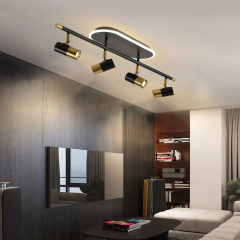 4 Light LED Track Lighting Kit With Dimmable Remote Industrial Track Heads Adjustable Ceiling Fixture shown in modern living room