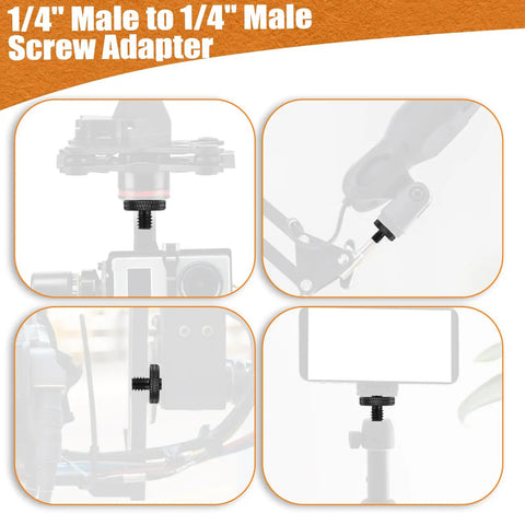 Four Pack One Quarter Inch Male To One Quarter Inch Male Tripod Screws for Camera Cages and Light Stands, precision stainless steel