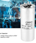 60 uF 450V CBB65 Run Capacitor For Air Conditioner Compressor And Industrial Equipment Waterproof Motor Drive Capacitor 60 Microfarad Start Unit For HVAC And Heavy Machinery, white canister