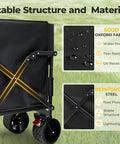Heavy Duty Folding Wagon Cart With Wheels 560Lbs Load 240L Capacity featuring Oxford fabric and reinforced steel frame