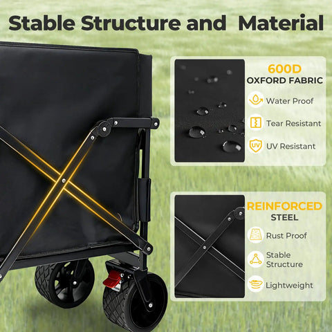 Heavy Duty Folding Wagon Cart With Wheels 560Lbs Load 240L Capacity featuring Oxford fabric and reinforced steel frame