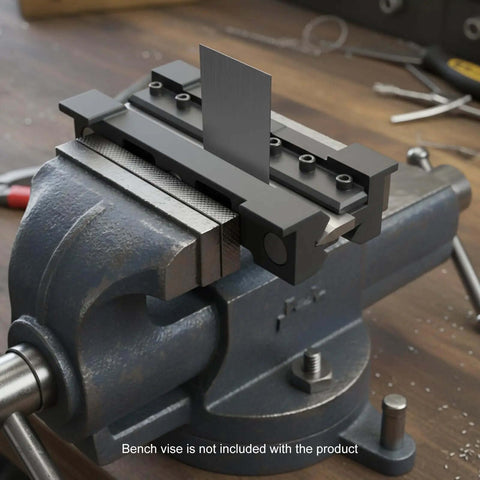 Magnetic Brake Bender Attachment for Vise, 8 Inch Metal Bender Tool with 90 Degree Bends and 5 Press Fingers on bench vise.