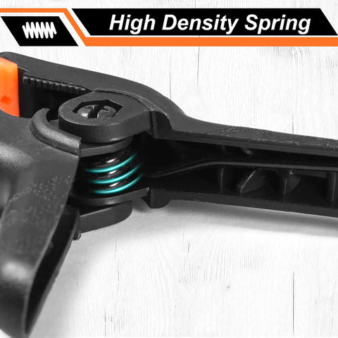 Close-up of spring mechanism on 12 Pack 3.5 Inch Heavy Duty Spring Clamps for Crafts and Backdrop Clips, durable nylon with fiberglass.