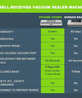 Comparison of Potane VS2690 and other brands; features like warranty and cooldown time. Precision Vacuum Sealer Machine For Food Freshness.