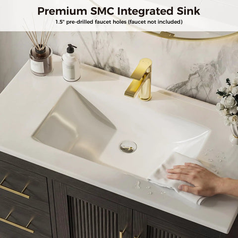 36 Inch Bathroom Vanity With Integrated Sink, Modern Black Cabinet With Soft Close Doors, 3 Roomy Drawers, Adjustable Shelf And Built In Toilet Paper Holder, FSC Certified Wood Construction That Hits Different For Top Shelf Storage Needs