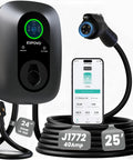 Level 2 EV Charger 40 Amp J1772 Wall Mounted Station With 25 Foot Cable Nema 14-50 Plug with smartphone app.