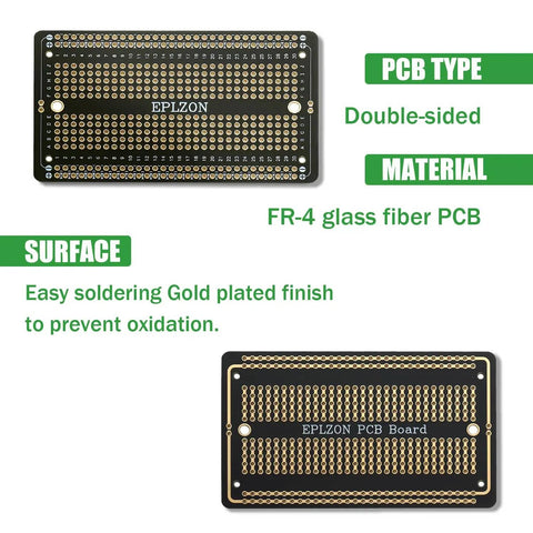10 Piece Gold Plated Solderable Breadboard PCB Kit For DIY Electronics Projects, 3.5 By 2.05 Inches, black finish, gold plated surface