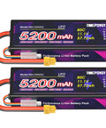 11.1V 3S 5200mAh 80C RC Battery With Beefy Hard Case And XT60 Connector For One Eighth And One Tenth Scale RC Cars Dual Pack
