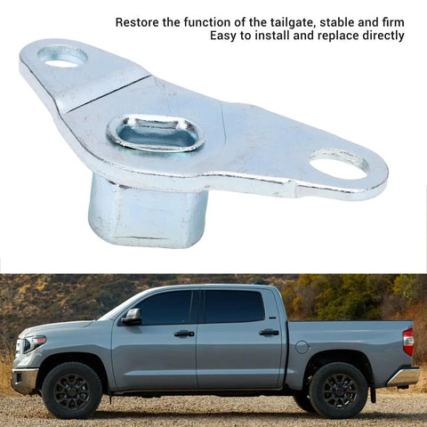 Rear Right Tailgate Hinge Replacement For Trucks 2007 To 2020, metal hinge with bolt holes, silver color, on a truck background