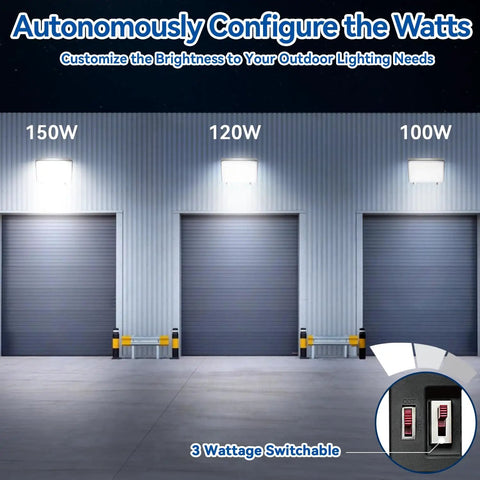 Heavy Duty Outdoor LED Wall Pack Light With Dusk To Dawn Photocell, 100W 120W 150W Adjustable illuminating warehouse
