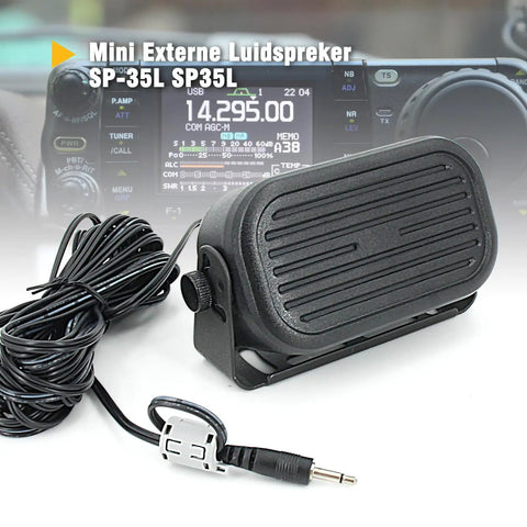 Ultra Loud Mini Car External Speaker For CB Ham And Scanners Portable 3.5mm Speaker shown with cable and audio jack connector.