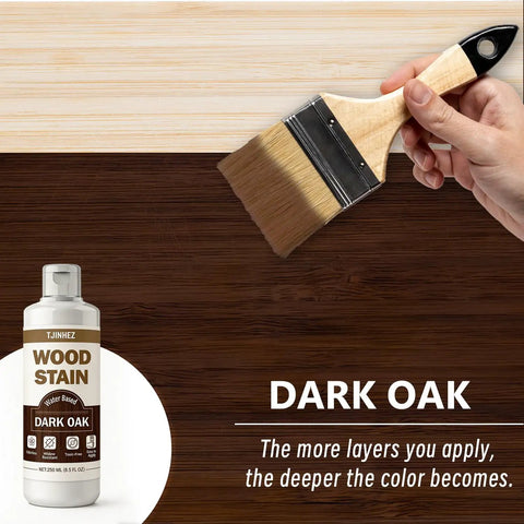 Top Tier Premium Dark Oak Water Base Wood Stain For Furniture Cabinets And Doors Fast Dry Quick Setting Low Odor Formula with brush.