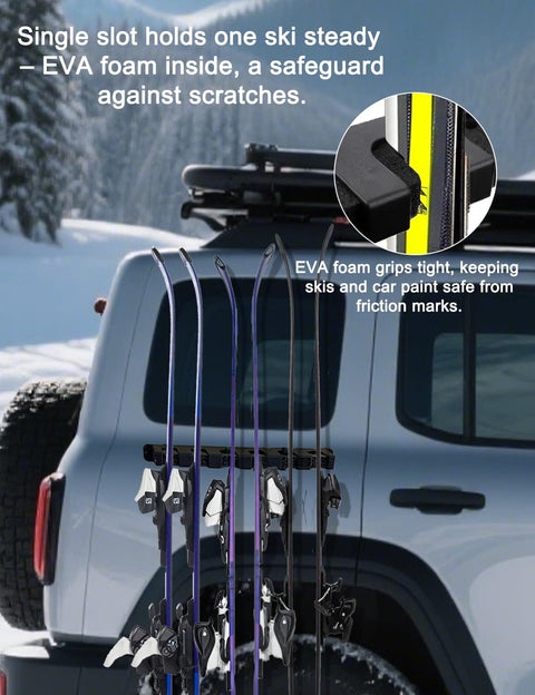 Side view of Magnetic Fishing Rod Holder Set For Garage And Truck Surfaces Portable Dual Pack installed on truck with snowboards.