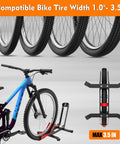 Red Bike Floor Stand For Garage Storage Portable Front And Rear Wheel Parking Rack Fits 24 To 29 Inch Bikes Tire Width Up To 3.5 Inches Road And Mountain Bicycle Stand With Secure Three Point Locking System