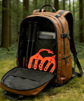Heavy Duty Nylon Block And Tackle Pulley Set For Backcountry Game Hoisting Hella Portable Two Piece Badass Gear rigging system inside a brown backpack.