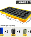 2 Drum Spill Containment Platform With 20 Gallon Sump And Drain Outlet Heavy Duty Workbench For Garage Basement And Industrial Storage 51.2 By 26.8 By 6 Inches 4400 Lb Load Capacity Forklift Pockets Leak Proof