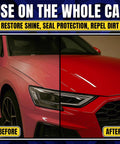 Before and after using Car Scratch Remover Kit Pro Grade All In One Deep Scratch Repair Compound And Polishing Solution for paint restoration.