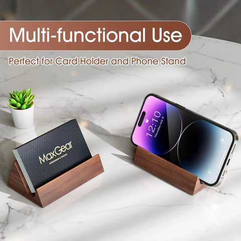 Walnut Wood Card Holder And Desk Organizer For Storing And Displaying Cards, Sleek Mountain Style Card Stand With Non Slip Base