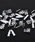 Pretty Slick Mirror Holder Clips With Screws For Effortless Frame And Cabinet Door Mounting Includes Thirty Clear Plastic Hanging Hardware Sets.