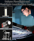 Person using 2000LM LED Work Light for Milwaukee M18 18V Batteries during car repair, showing floodlight and flashlight combo