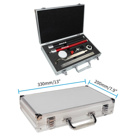 SIIIXS carbide-tip wood lathe tool set in an open aluminum case with red and black handles and 8 carbide inserts
