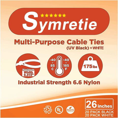 Heavy Duty 26 Inch Cable Zip Ties Nylon Wire Ties With 175 Pound Tensile Strength For Indoor And Outdoor Use UV Resistant