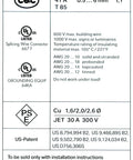 Label with technical specifications for 221-613 Lever Nuts 10AWG 3 Conductor Wire Connectors, voltage and certification details.
