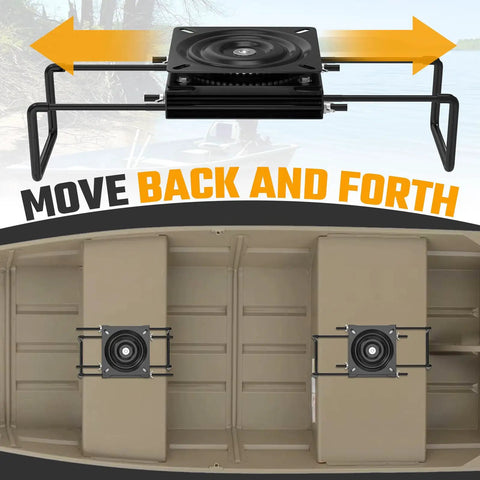 Heavy Duty Adjustable Clamp Boat Seat Mount With 360 Degree Swivel Rotation Fits Marine Bench Seats Nine To Nineteen Inches showing back and forth movement.