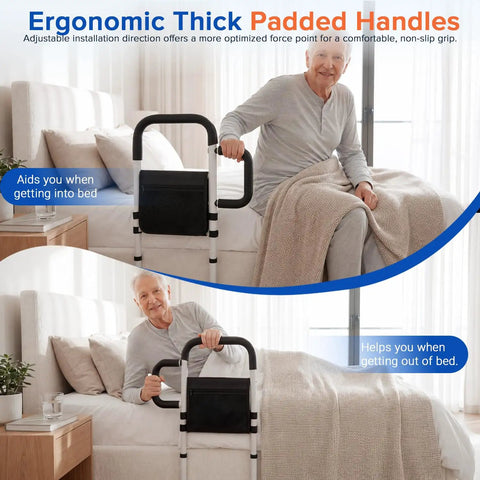 Adjustable Bed Rails For Seniors With Non Slip Grab Bar And Storage Pocket ASTM Approved Bed Cane Easy In And Out Safety Rail