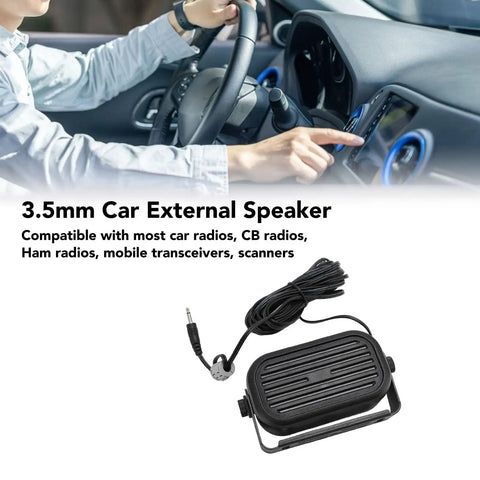 3.5mm Car External Speaker For CB And Ham Radio with long cable shown in a driving scene