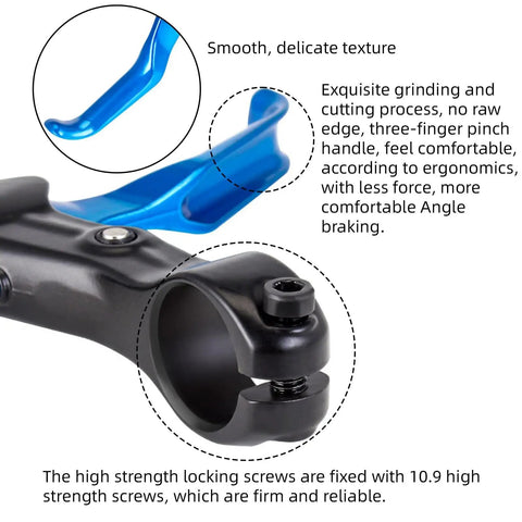 Universal 22mm Bike Brake Levers Set For Road Mountain BMX And Hybrid Bikes close-up of blue ergonomic handbrake lever and lock screws