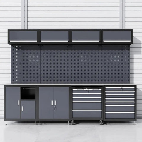 Heavy Duty Steel Tool Cabinet With Doors Rolling Lockable Storage Chest Featuring Pegboard Durable Garage And Warehouse Organization For Tools And Equipment, front view
