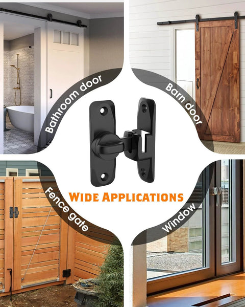 90 To 180 Degree Barn Door Lock Set Black 2 Pieces Small Flip Gate Latches Hardware for Security Sliding Doors Cabinets Barns