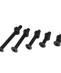 Built Different M6 Hex Socket Cap Bolts And Slotted Barrel Nuts Assortment Kit For Crib Cot Bed Furniture Hardware Screw Replacements With No Sweat Setup In Classic Black Finish, showing five sizes of black socket cap bolts.