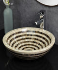 SDVantage Round Countertop Basin Sink Bowl,Ceramic Vessel Washbasin for Lavatory Bathroom with unique striped design.