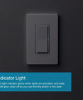 Claro Smart Light Switch With Wall Plate For Caseta Lighting 5 Amp Neutral Required on a dark wall with indicator light