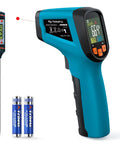 Infrared Thermometer Gun With Meat Thermometer Included, Lightning Fast 0.5 Second Readouts, Industrial Grade Sensor, Emissivity Adjustable 0.1 to 0.99, 12 to 1 Spot Ratio, Wide -58F to 1112F Range, Perfect For Grilling And BBQ Boss blue handheld unit with probe and batteries