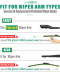 Fit for wiper arm types guide for Porsche Macan Wiper Blade Set 24 Inch Front, 20 Inch Front, 15 Inch Rear installation.