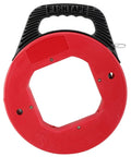 250 Ft Electrician Fish Tape Reel With Spring Steel Fishtape 1 Eighth Inch Cable Pulling Line, red reel with black handle