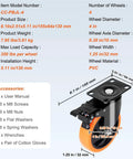 4 in PVC swivel plate caster with dual locking mechanism, labeled dimensions and specifications from 2 to 6 inch swivel plate caster set.