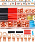 Heavy Duty Copper Wire Lug Kit 130Pcs AWG 2 To 16 Ring Terminals With Heat Shrink Tubing Battery Terminal Connectors organized in a case