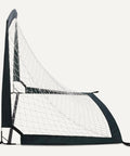 Side view of Portable Pop Up Soccer Goal Net Set For Backyard Practice 4 Foot By 3 Foot Pack Of 2 with durable fiberglass frame.